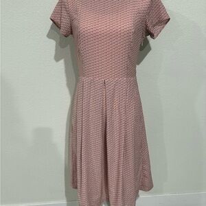 DownEast Pink A-Line Midi Dress with Crew Neck